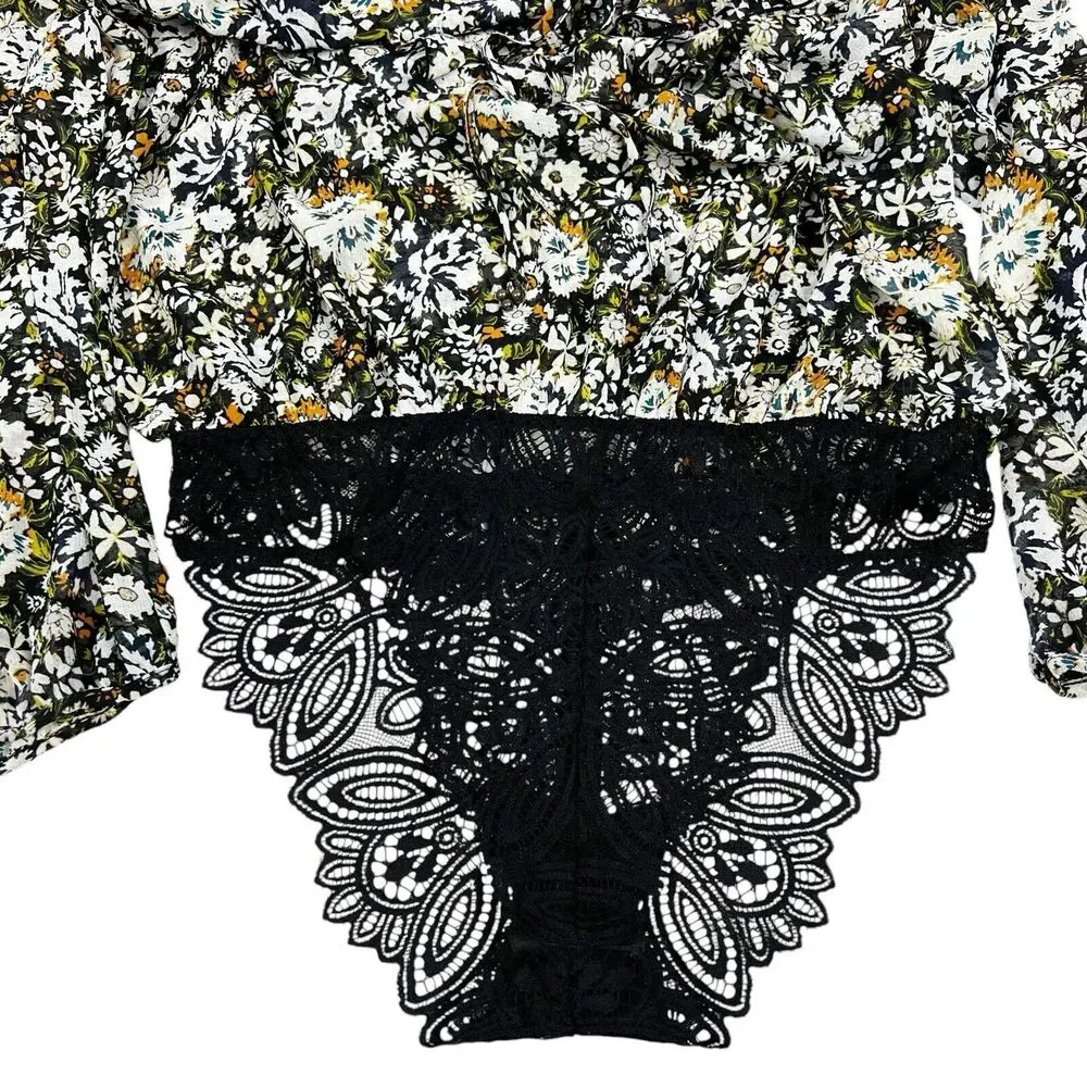 Intimately Free People Say It To Me Bodysuit Boho Floral Ruffled Lace Large